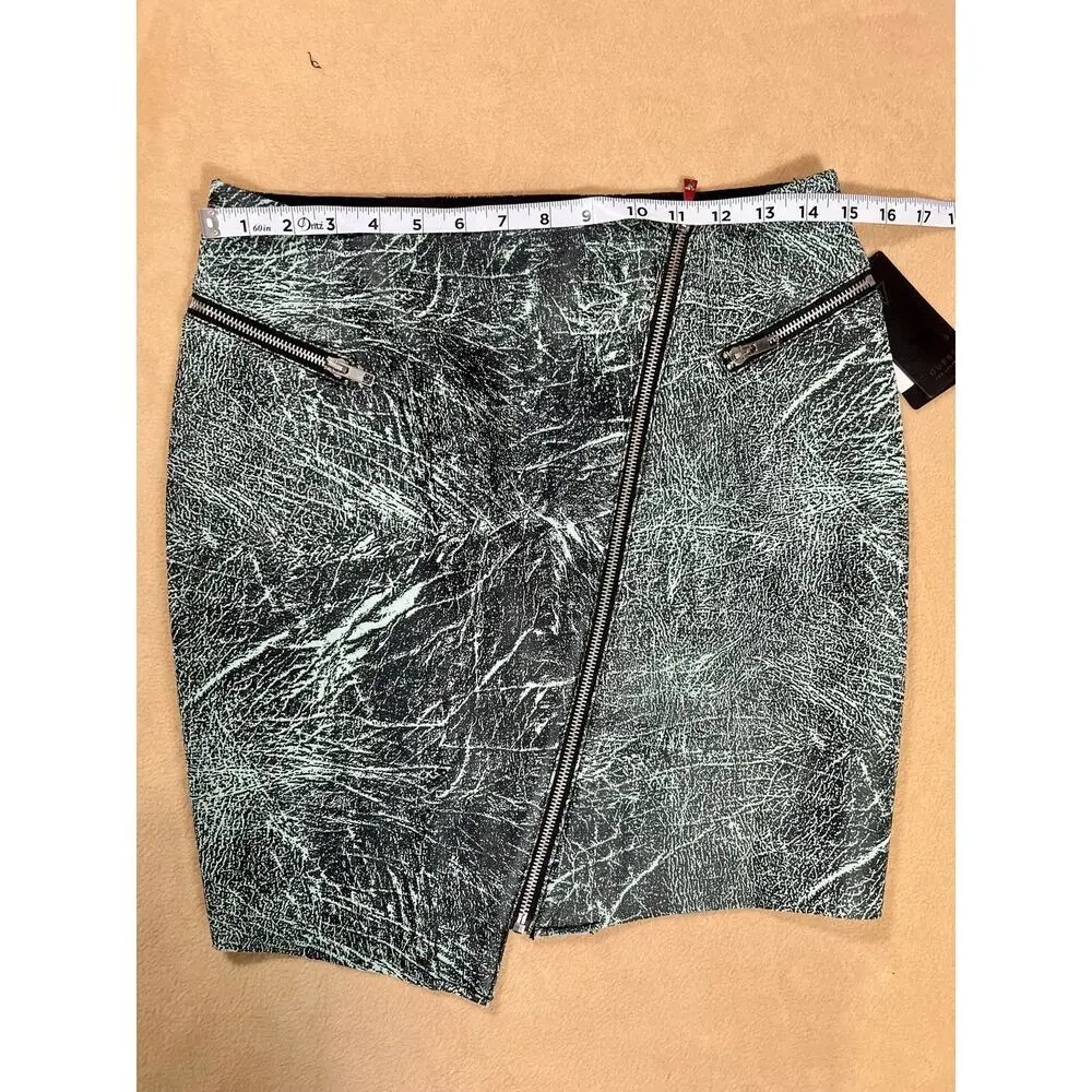 Y2K Guess Mini Skirt Grunge‎ Asymmetrical Green Black Zippered Womens Medium NWT